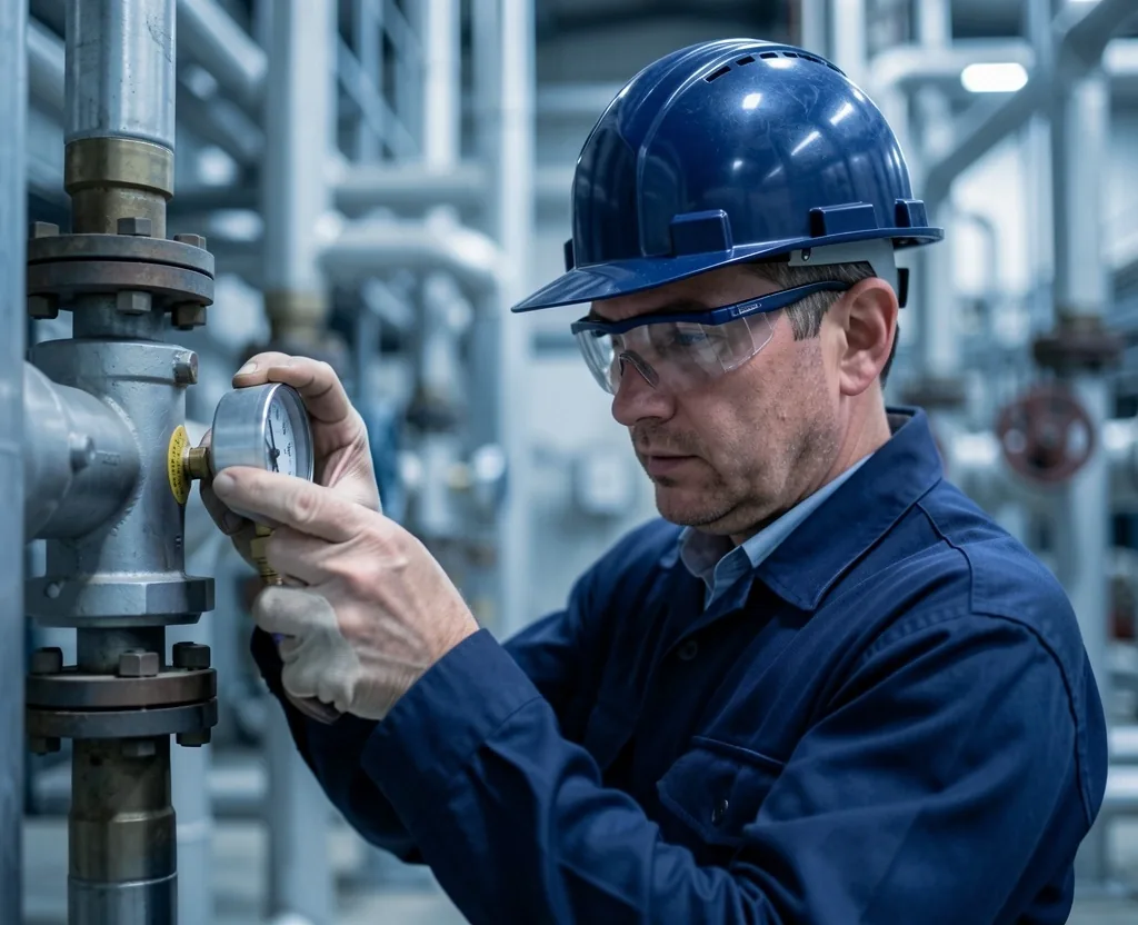 Especialista técnico trabajando en refinería