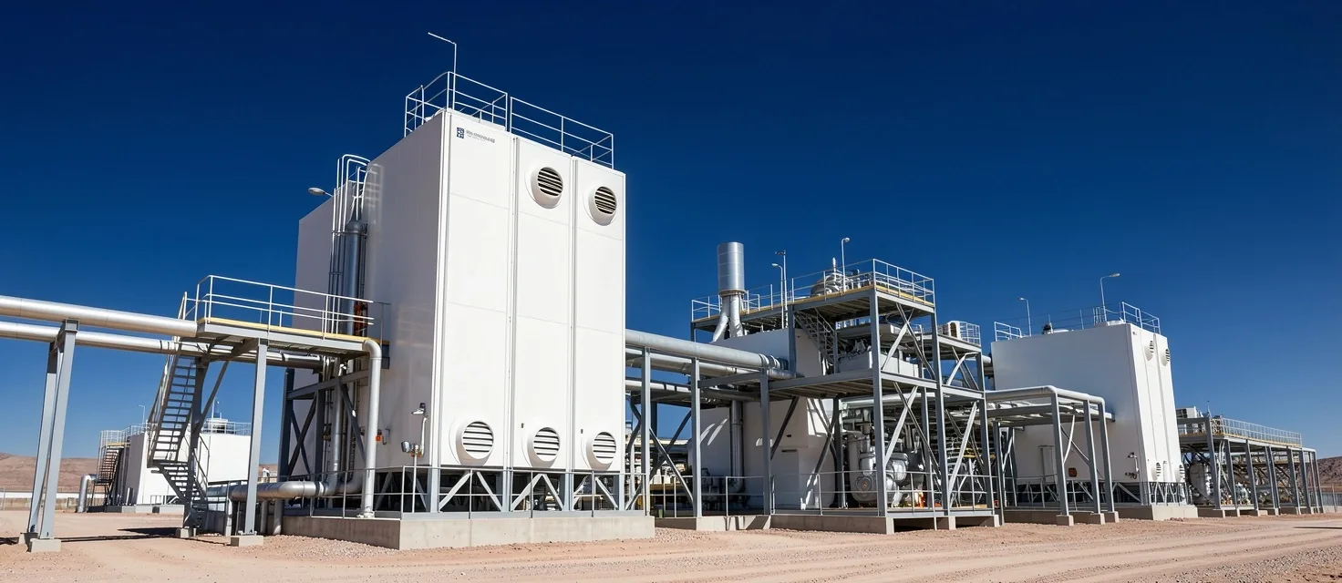 Instalación petrolera con infraestructura de transición energética en Argentina