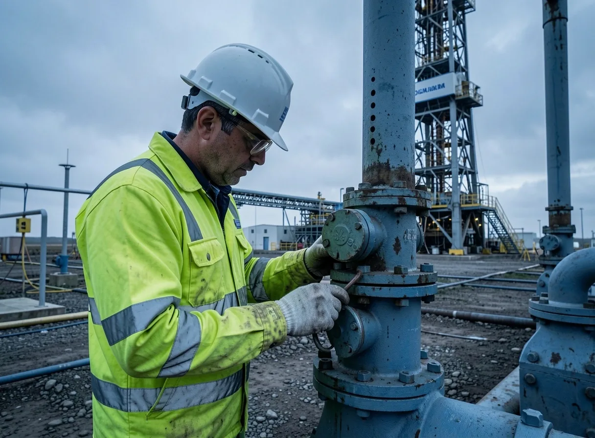 Especialista en campo en un yacimiento de petróleo y gas